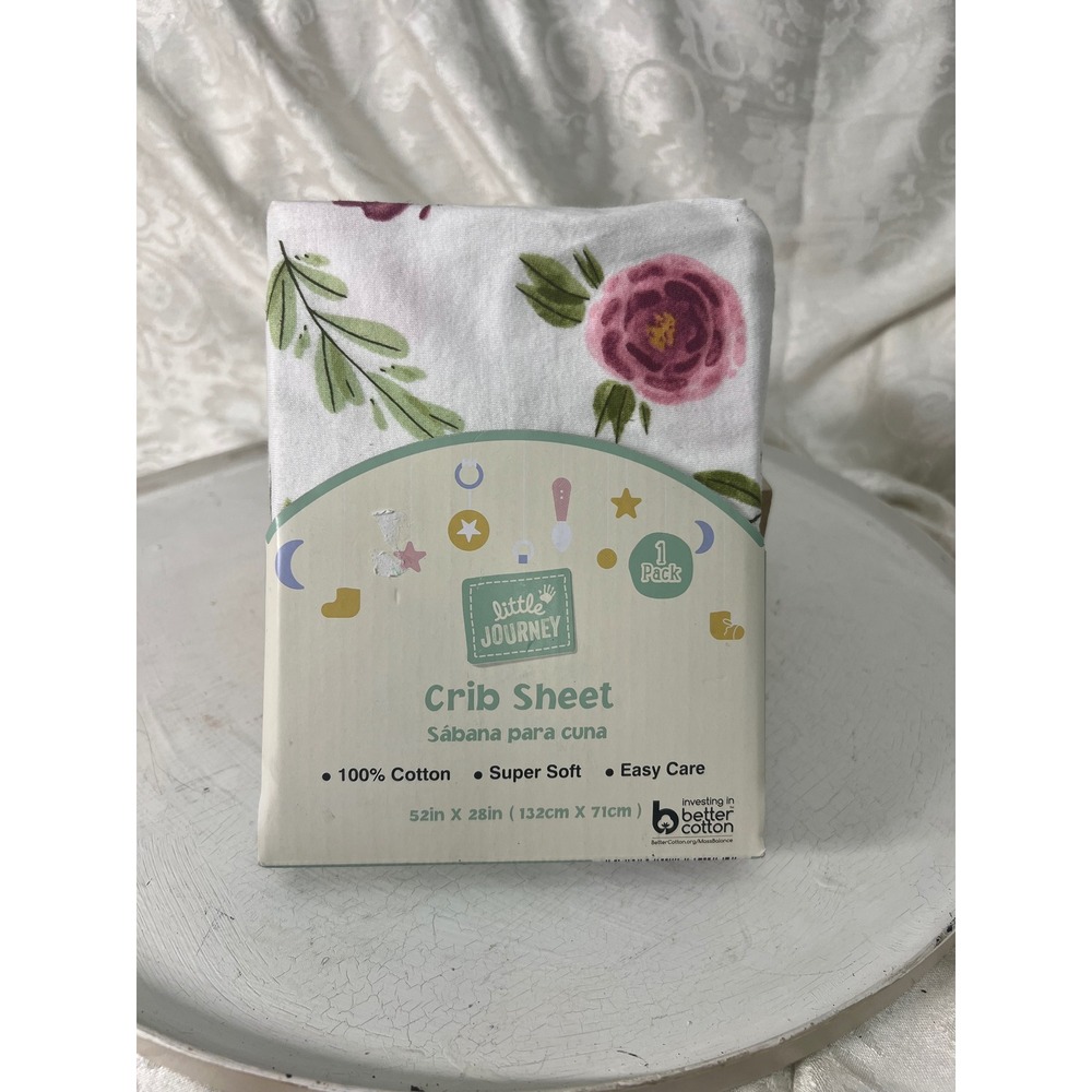 Little Journey Pink Floral Crib Sheet 100% Cotton 52x28 Rose Botanical New